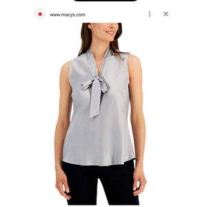 Kasper Light Blue Sleeveless Tie Neck Blouse Petite XLP